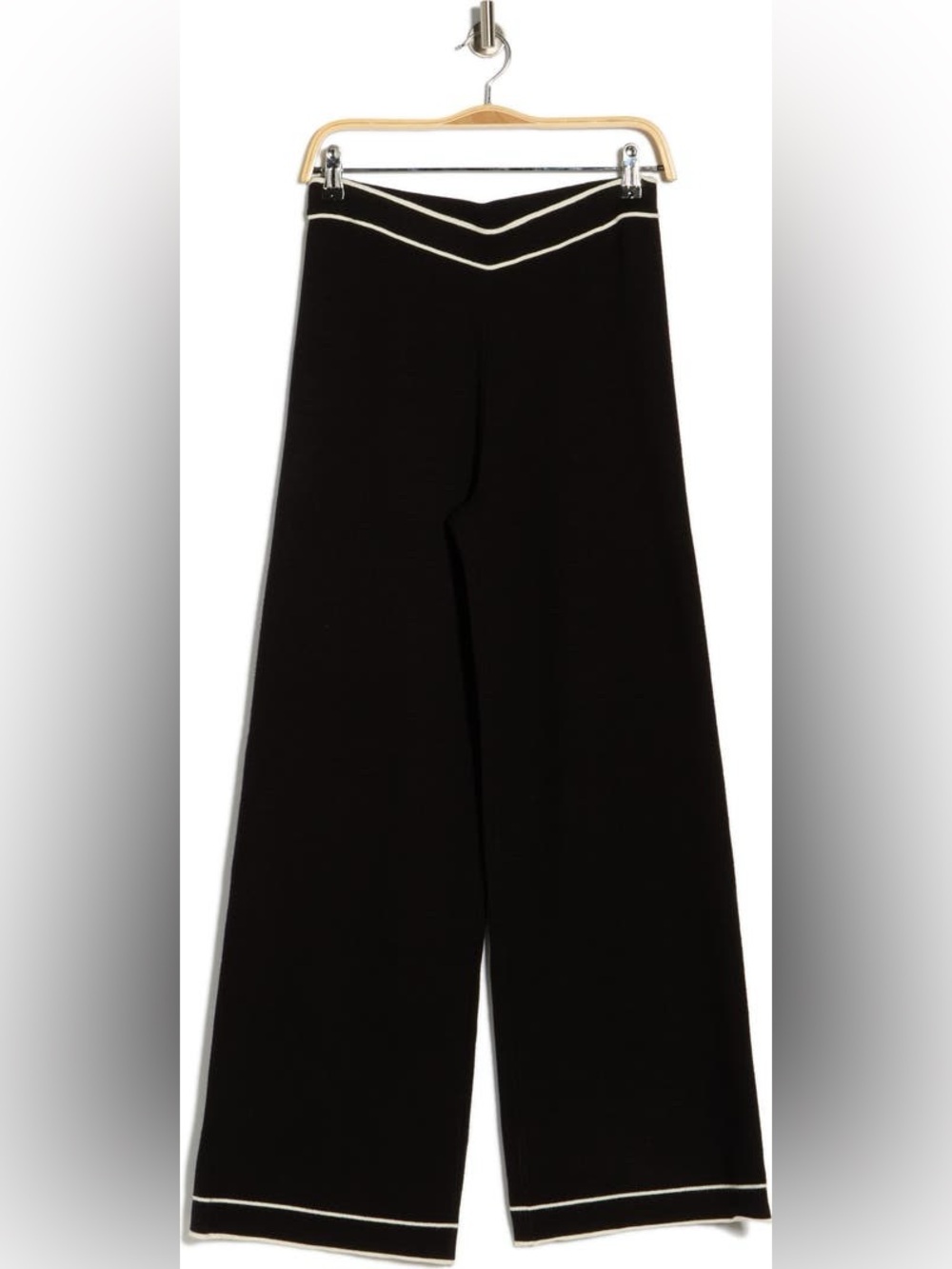 Elie Tahari Black Wide-Leg Knit Pants with White Contrast Trim - Picture 3 of 5